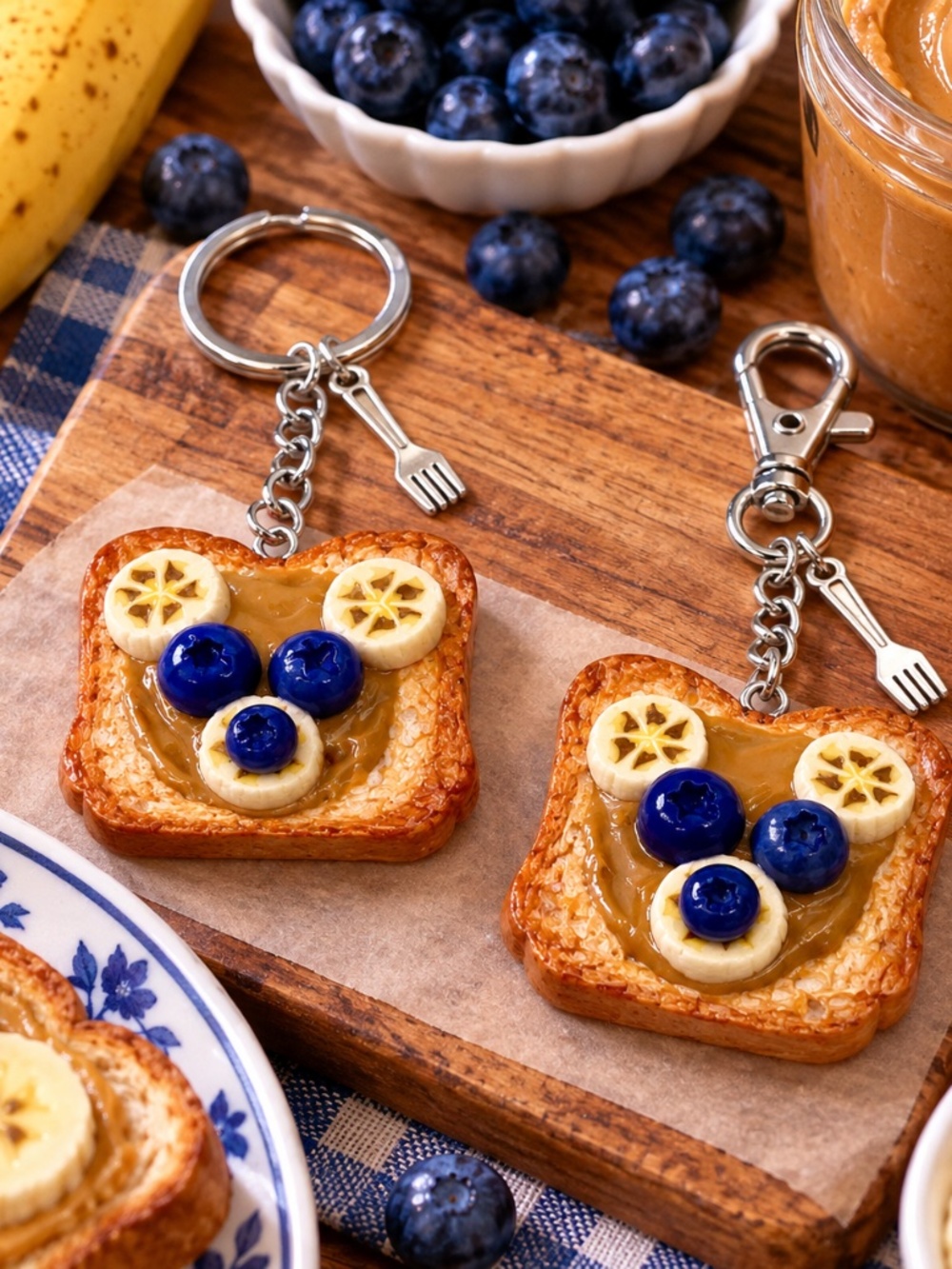 Peanut Butter & Fruit Bear Animal Face Toast Keychain or Bag Clip | Handmade